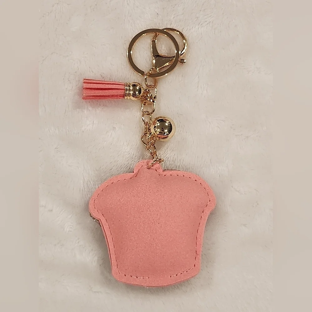 Glittery Rhinestone Cupcake Keychain with Tassel Bag Charm